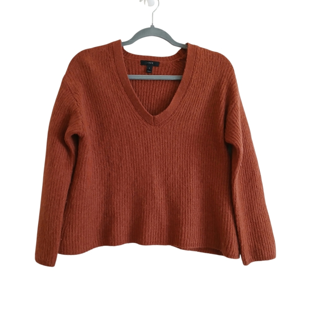 J Crew Ribbed Boxy Oversized Alpaca Wool Sweater Women's S V-neck Red Orange